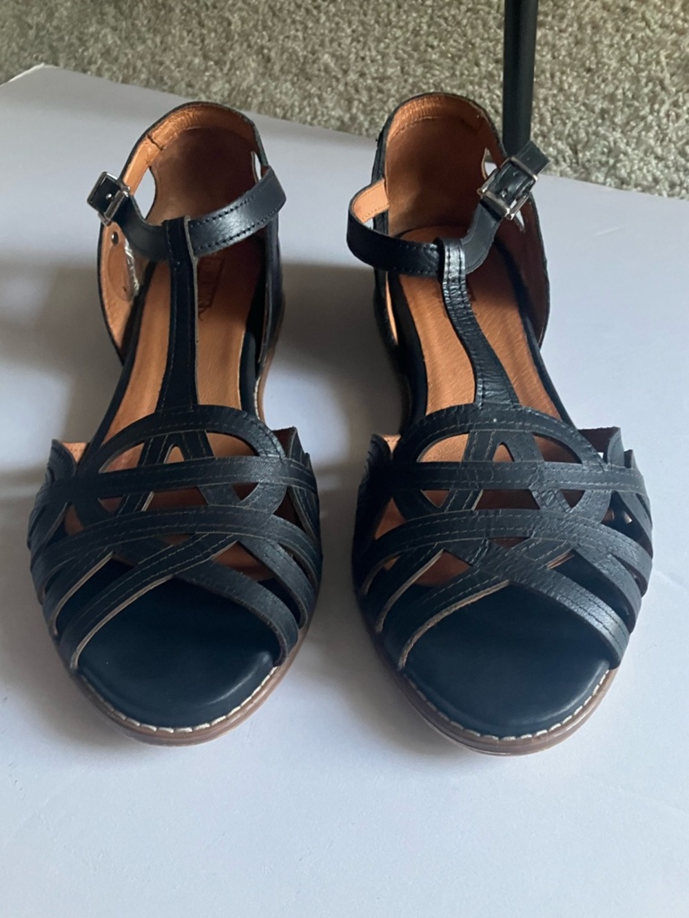 PIKOLINOS Talavera Black Leather T‑Bar Sandals